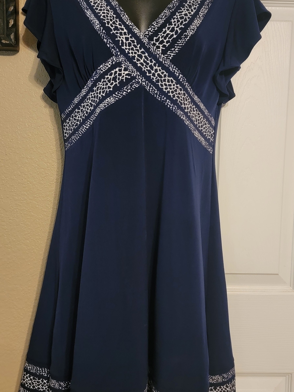 MICHAEL Michael Kors Navy Midi Dress with White Trim